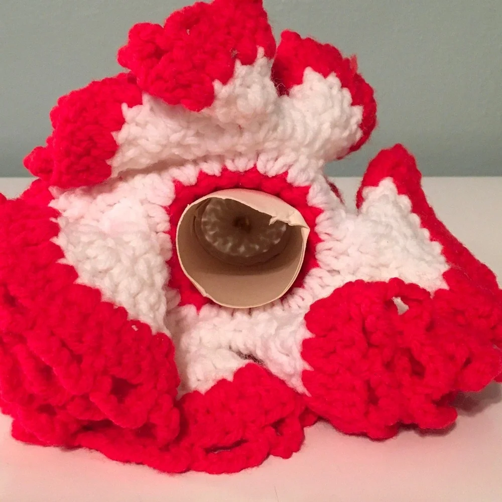 Vtg‎ Handmade Pair Crochet Christmas Holiday Candle Frill Skirt Felt Flame Decor